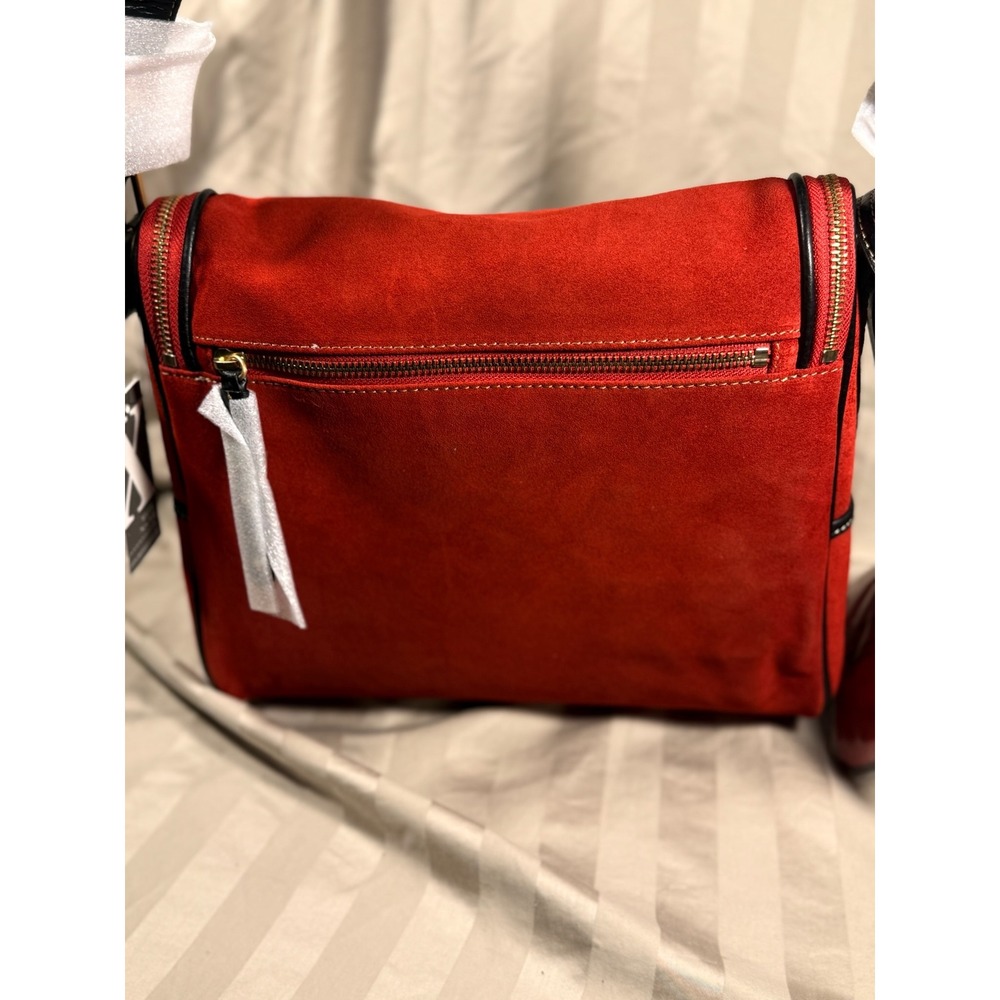 Maxx New York Signature Red Suede Black Leather Trim Shoulder Bag Hobo NWT - Picture 4 of 9